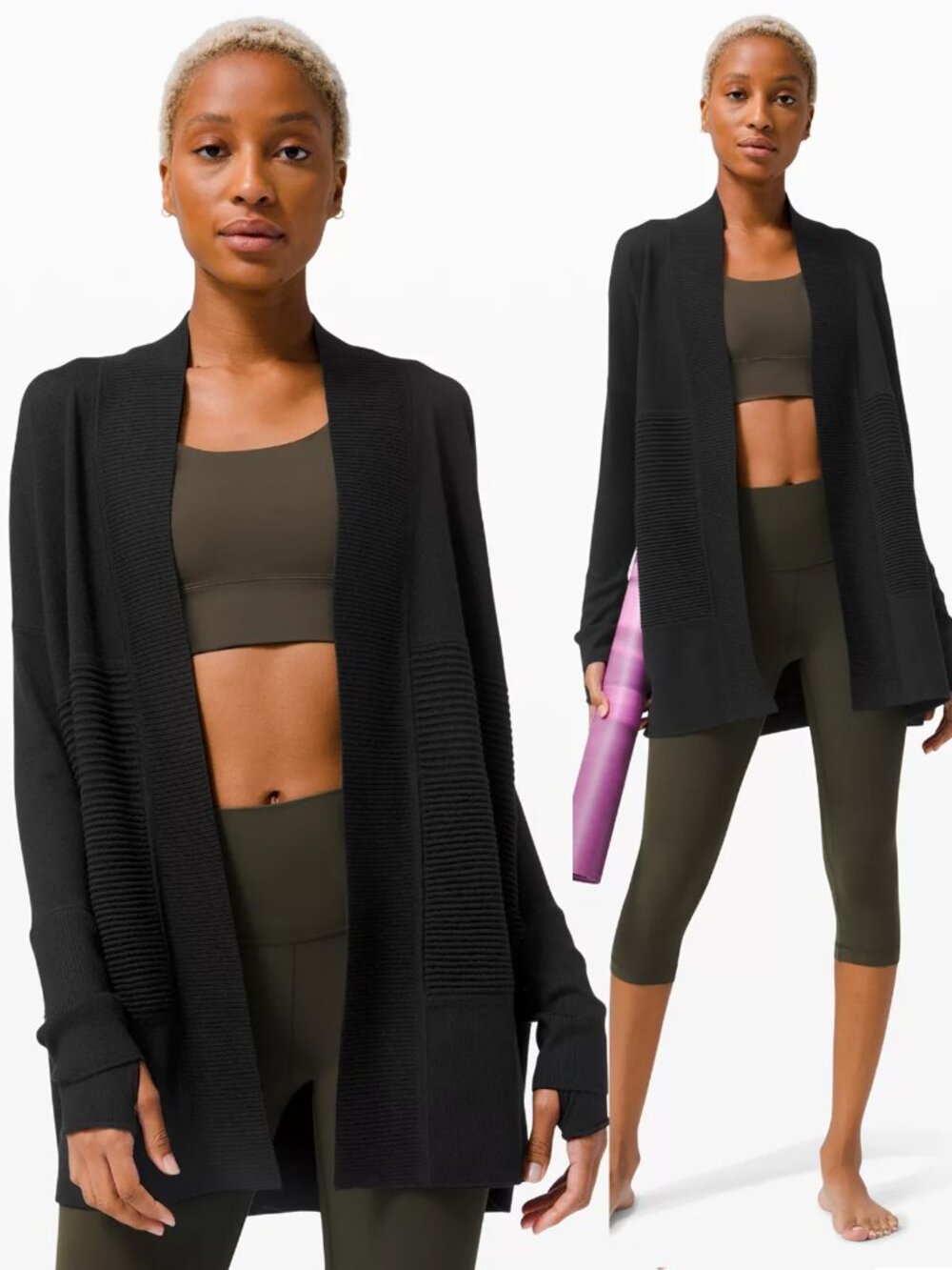 Lululemon 100% Merino Wool Sit In Lotus Wrap II Black 2 Split Back $148 W4ANWS